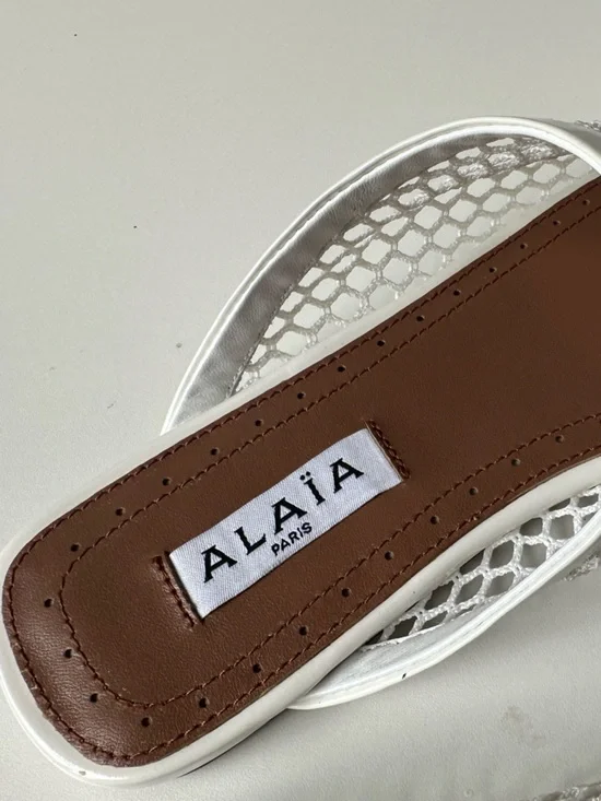 ALAÏA White Fishnet Mesh Slides | Iconic Net Mules Made in Italy Size 37 - Picture 9 of 11